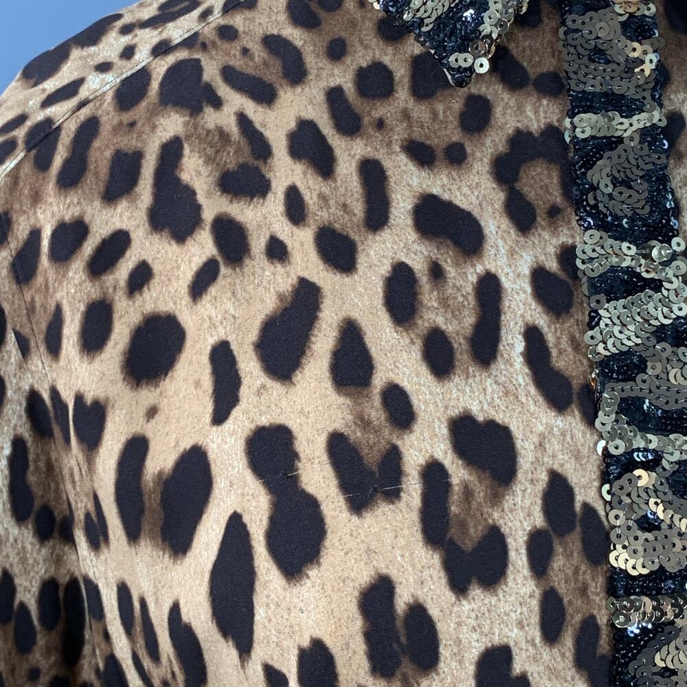 DOLCE & GABBANA Size L Brown Viscose Blend Leopard Sequin Trim Snaps Shirt - Picture 7 of 9